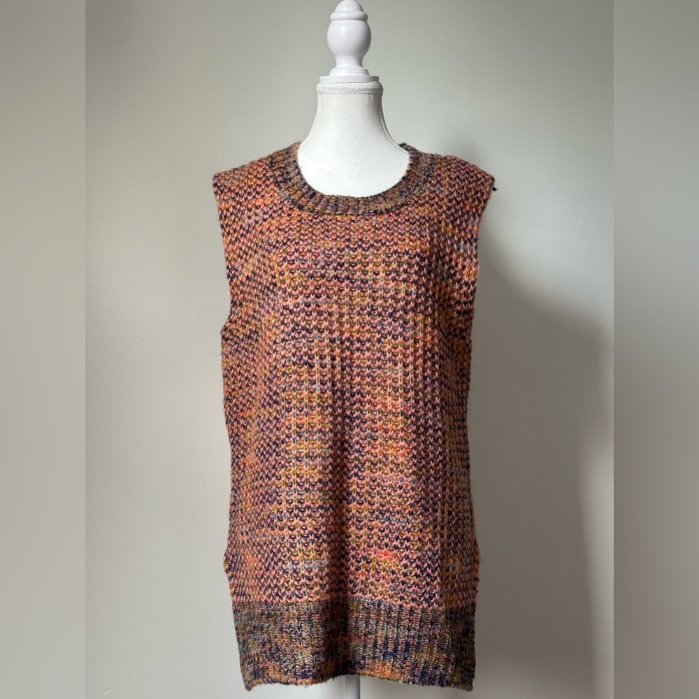 ICHI Thick Knit Cottage Preppy Boho Colourful Long Lined Sleevless Vest Size S